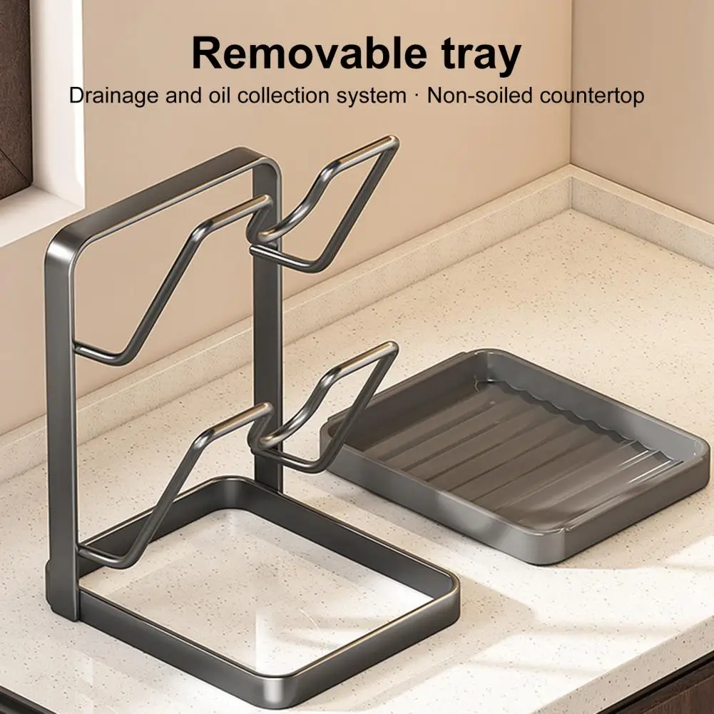 Vertical Lid Storage Organizer Pot Lid Storage Rack with Drain Tray Kitchen Utensils Organizer Stand U-shaped Groove for Lids