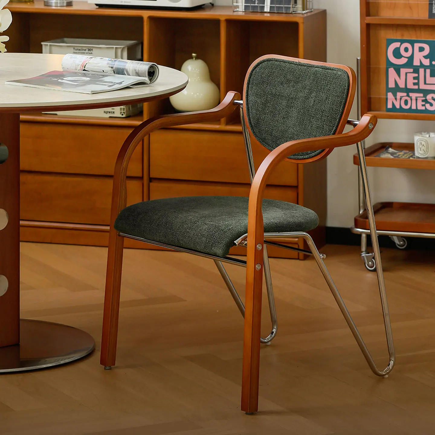 Chair Household solid wood dining chair Small apartment stackable antique armrest stool retro wabi chair