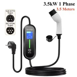Portable New GBT Type 1 Type 2 Car Charger 16A Protable EV Charger with 3.5M 5M Cable Current Adjustable Car Charging Station