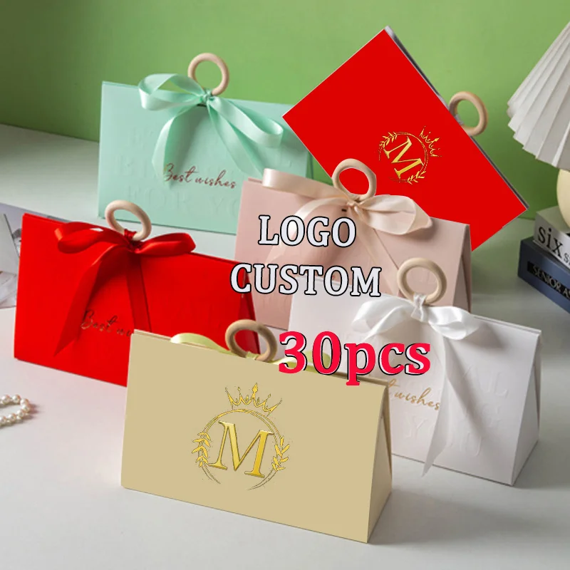 Stylish Box For Present Packing 30Pcs Logo Customize Goodie Bags Favors Box Wig Storage Box With Ribbon And Handle
