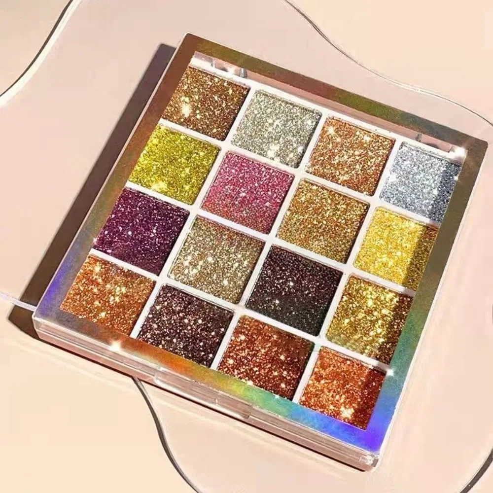 16 Colors Glitter Eyeshadow Palette Shimmer Golden Color Face Makeup Multicolor Finish Body Sparkle Sequin Stage Party Makeup
