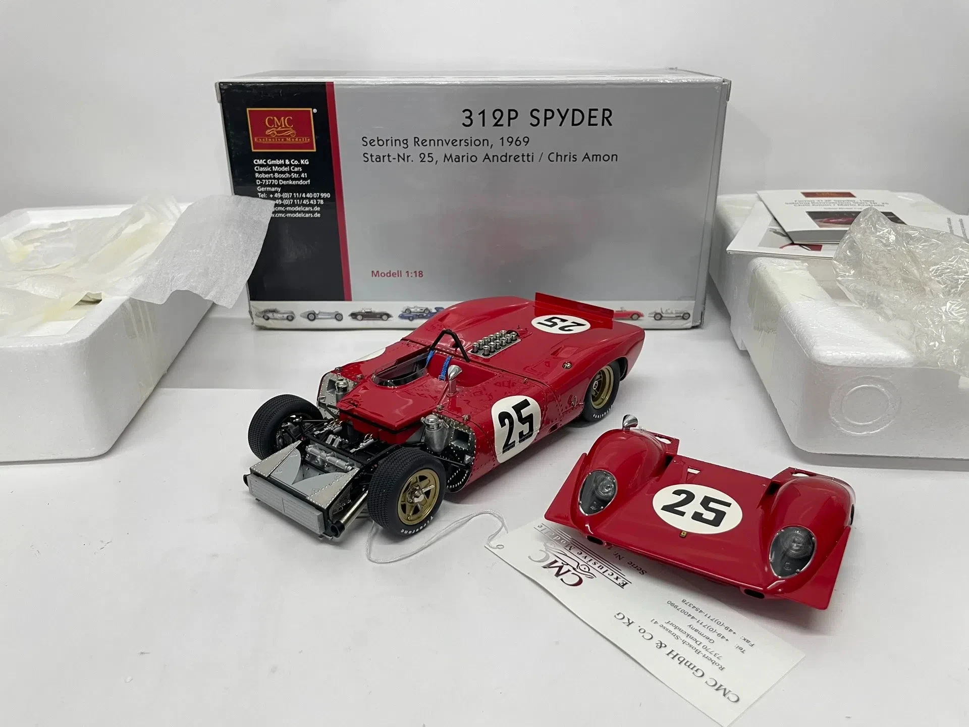 

CMC 1:18 312P Spyder 1969 #25 Simulation Limited Edition All Open Alloy Metal Static Car Model Toy Gift