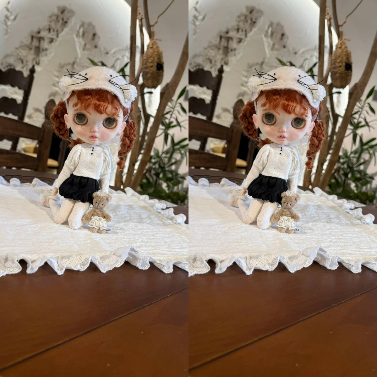 ICY DBS ブライス人形服かわいい猫ヘッドドレス + ファッションニットトップ + ショートスカート + 白い靴下セット 19 関節 OB24 アゾン人形ドレスアップ