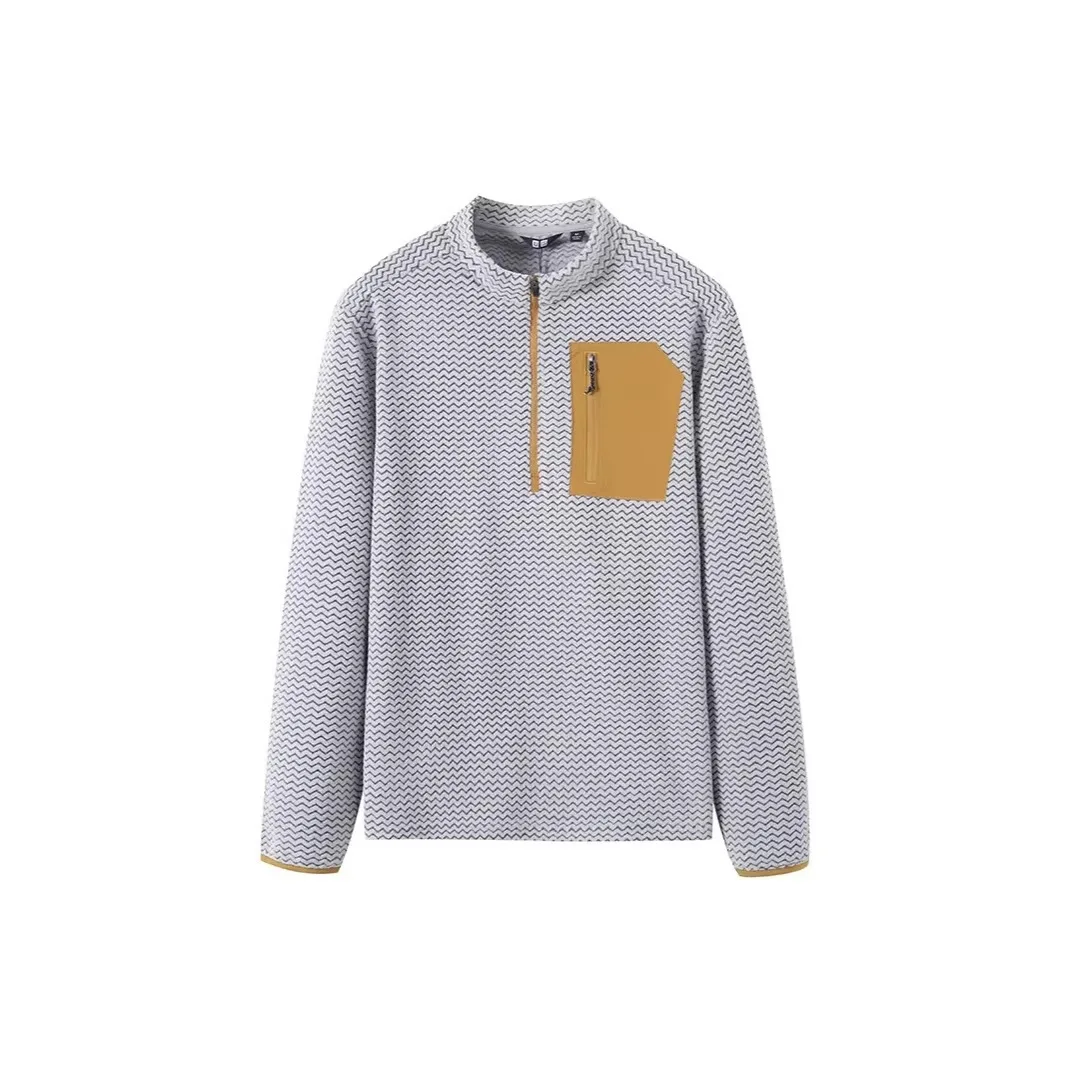 Outdoor Men and Women Hiking and Climbing Sport Fleece Pullover with A Stand-up Collar and Wave Pattern with A Half-zip Closure