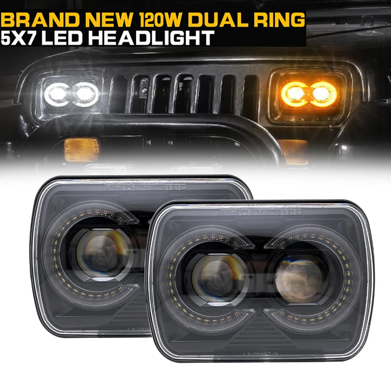 7x6'' 5X7 Inch LED Headlight Square Hi-Lo Beam Halo  For Jeep Wrangler YJ Cherokee XJ H6014 H6052 H605 H4 Headlamp.