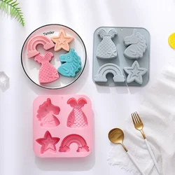 4 Holes Star Rainbow Silicone Chocolate Moulds Unicorn Jelly Biscuit Molds Mermaid Scented Candle Birthday Party Decor Soap Gift