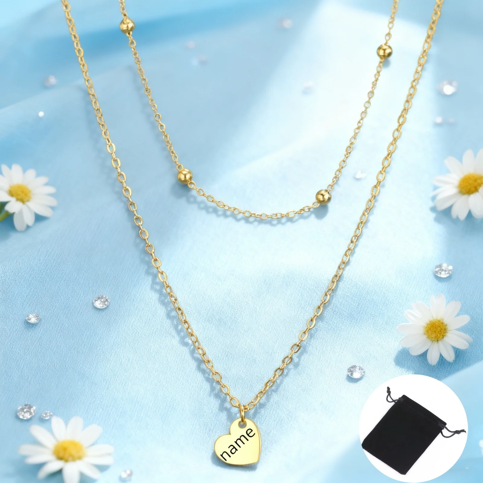 تخصيص اسم الحب قلادة الفولاذ المقاوم للصدأ شخصية الخوخ القلب طبقة مزدوجة المرأة سلسلة من الخرز قلادة الأزياء والمجوهرات