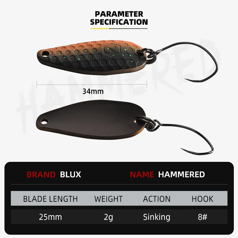 BLUX HAMMERED 2g Fishing Lure Metal Spoon Area Trout Colorful Brass Copper Bait Freshwater Stream Tackle for Chub Perch Salmon view 2