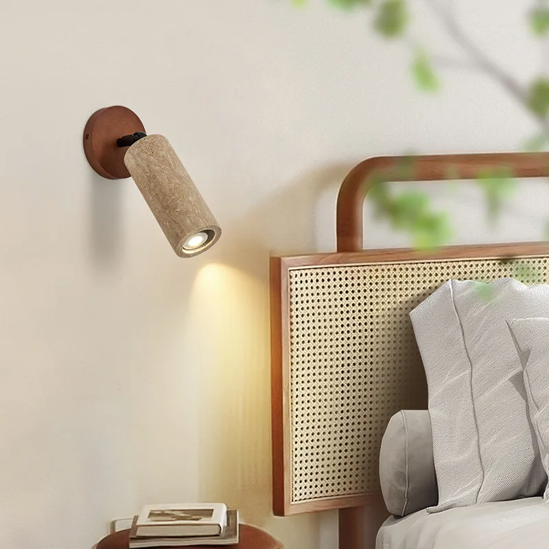 Wabi-Sabi Wind Led Met Schijnwerpers Wandlamp Retro Wandschans Voor Slaapkamer Gangpad Trap Natuursteen Huisdecoratie