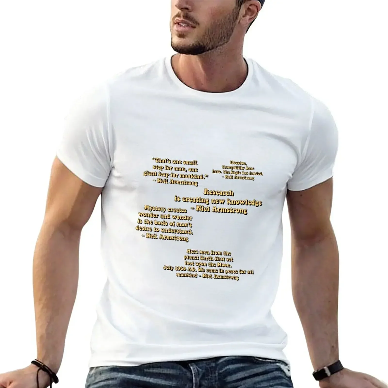 Neil Armstrong Quote Stickers T-Shirt customs design your own tees Men's t shirts