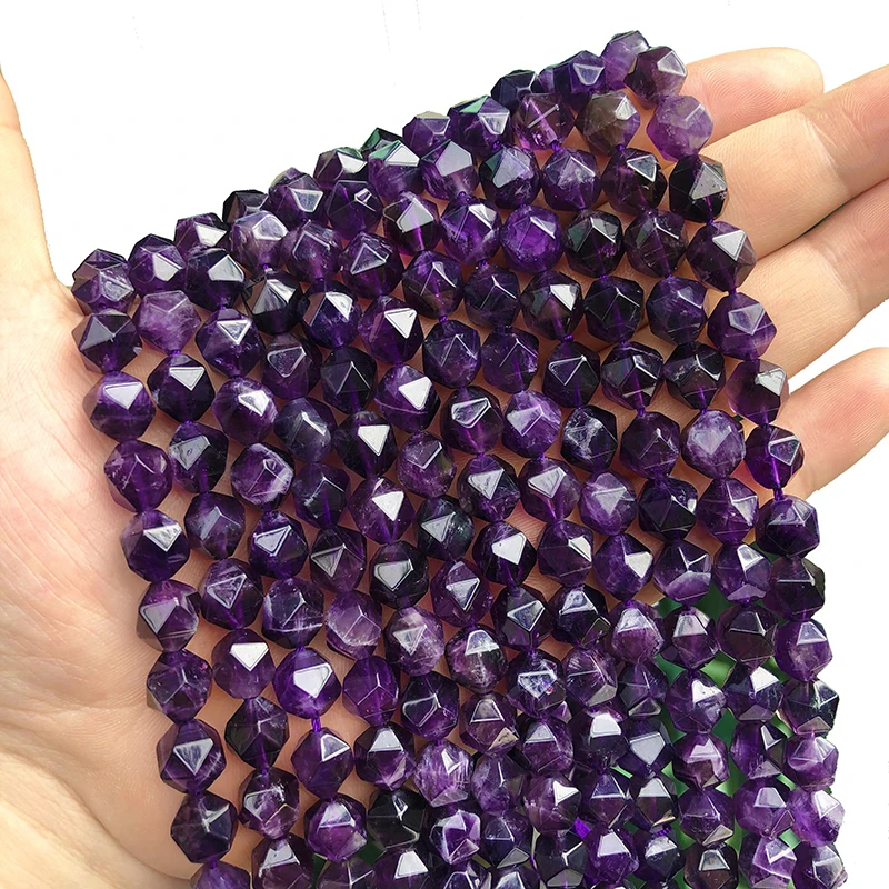 Faceted Purple Amethysts Loose Spacer Beads Natural Stone  Beads For Jewelry Making DIY Bracelet Accessories 15\'\'strand 6mm-12mm