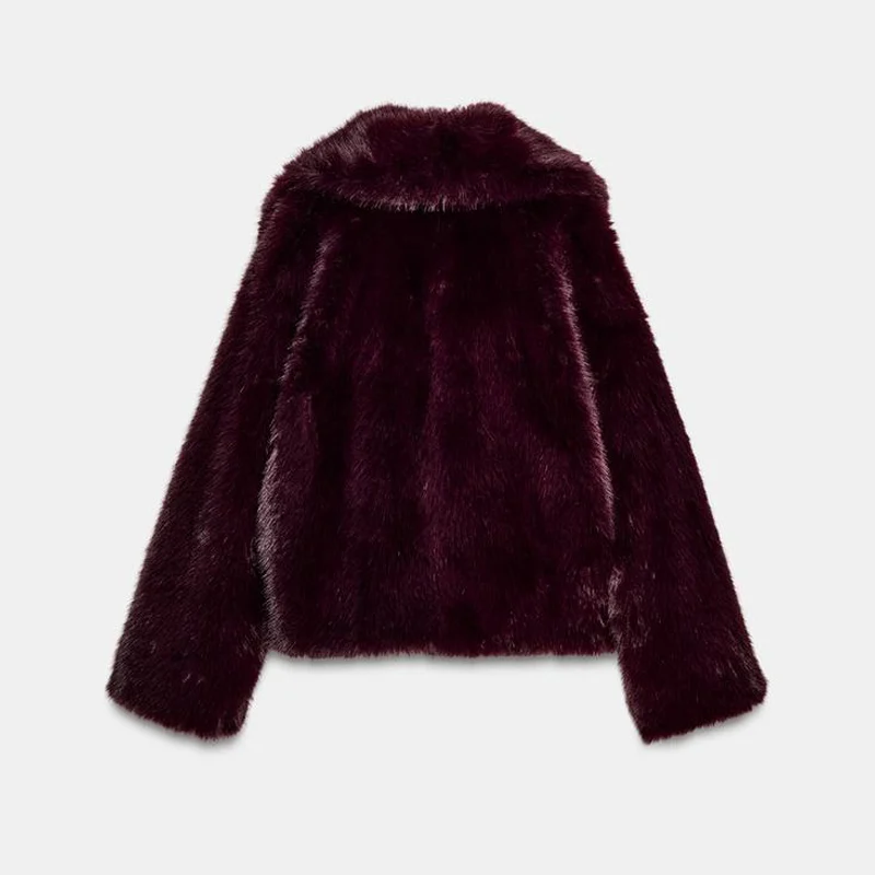 Elegant PU Fur Patchwork Jacket Women Loose Detachable Collar Lapel Double Breasted Jackets Female Fashion Winter Warm Outwear