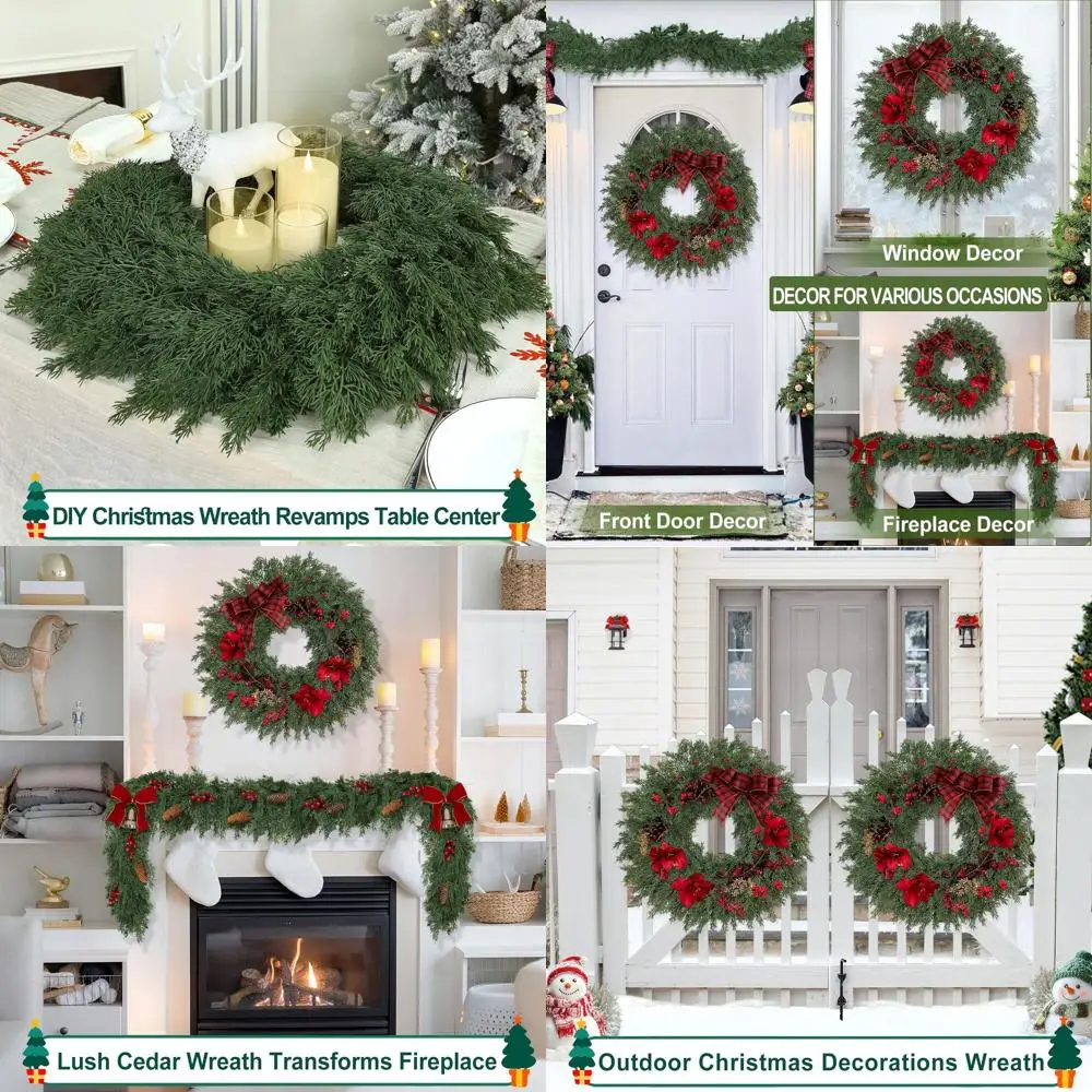 

26-дюймовый реалистичный кедровый венок на Рождество, идеально подходит для дверей, камина и праздничного декора на открытом воздухе