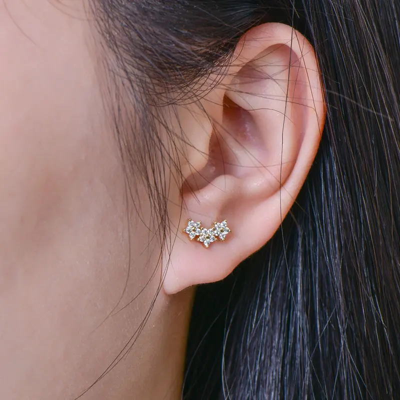 Lnngy Zertifizierte Moissanit-Ohrstecker Niedliche Blumen-Knorpel-Ohrringe für Frauen Exquisiter Fünfzackiger Stern Ohrschmuck Geschenk – Detail 5