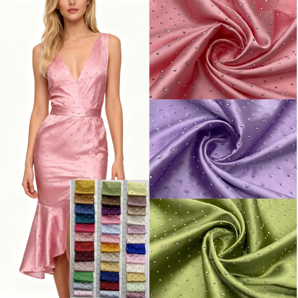 

Lmitation silk with glossy rhinestone dress fabric sewn dress children's clothing DIY hairaccessories shoe materials soft fabric