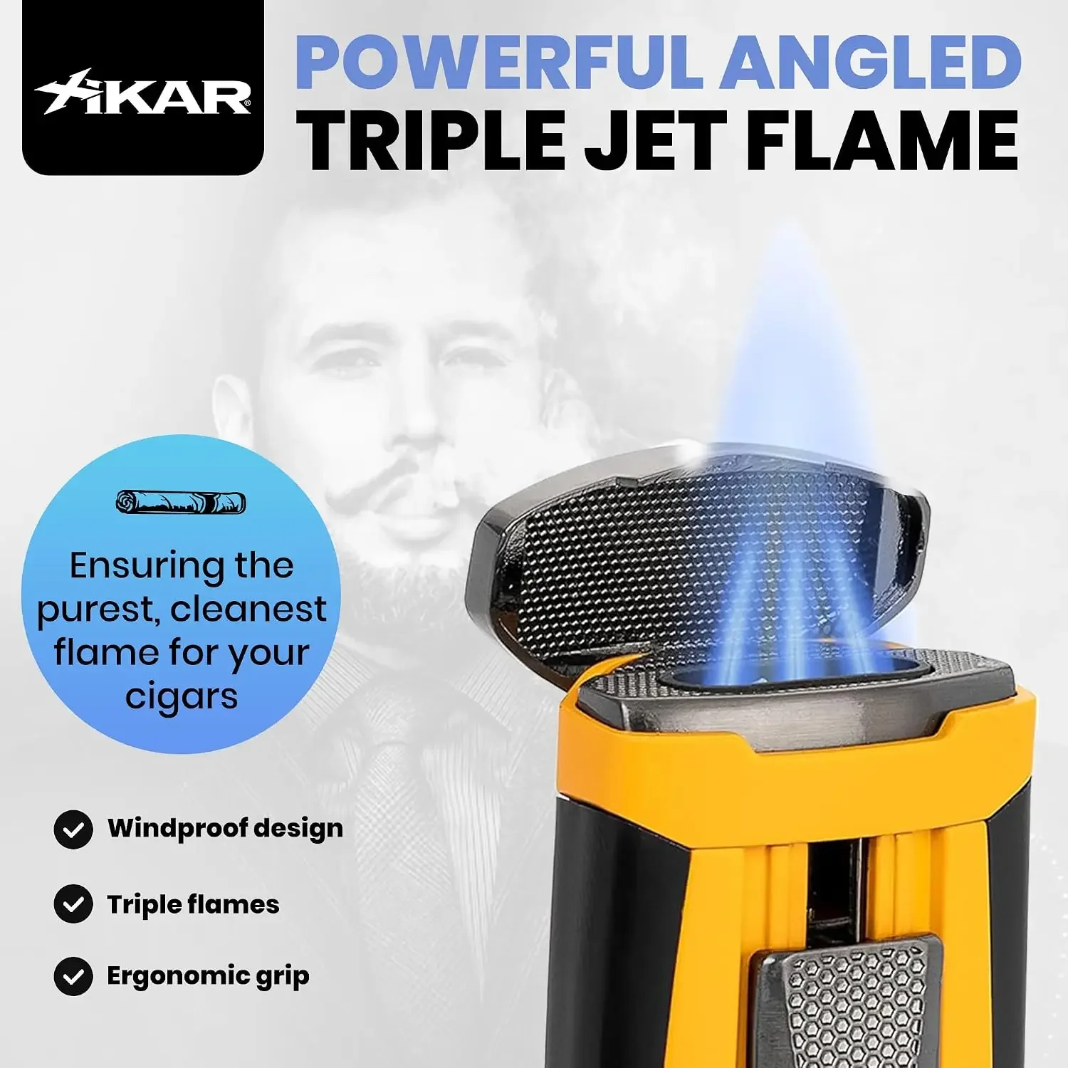HP3 Triple Jet Flame Butane Torch Lighter, Yellow | Wind-Resistant, Refillable with EZ-View Fuel Window, Adjustable Flame & Easy