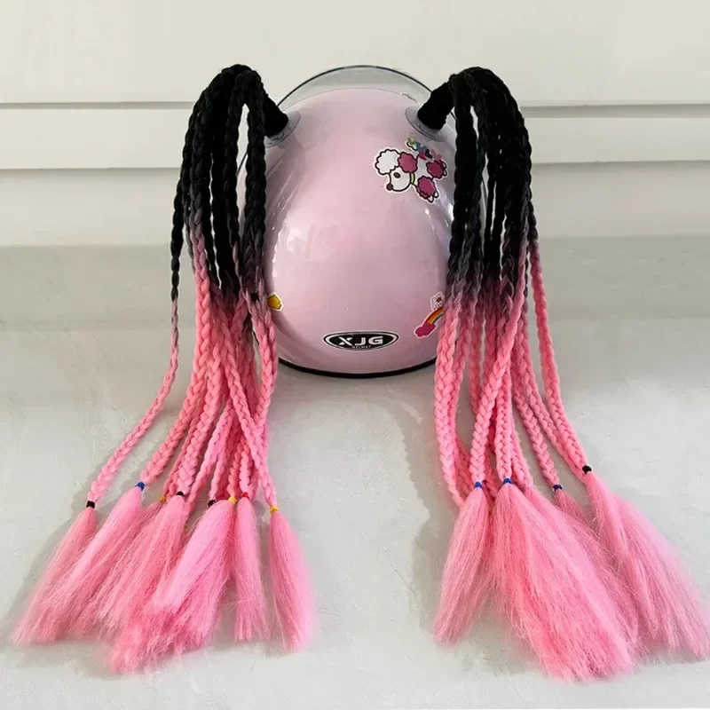1PCS Motorcycle Helmet Braid Ponytail with Sucker - Women Pigtails Braids Motorbike Hair Accessory