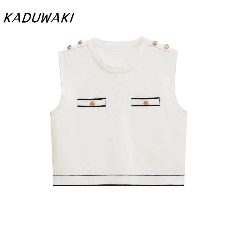

KADUWAKI Summer New Arrivals Women's Clothing Trimmed Round Neck Sleeveless Knitted Casual Top High Waist Mini Skirt Set Платье