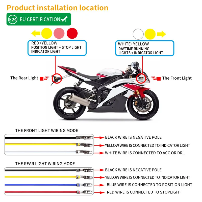 Motorcycle 16LED 10mm High Bright Amber Turn Signal Indicator Light Front Rear White Day Running Light Flowing Red Brake Lamps