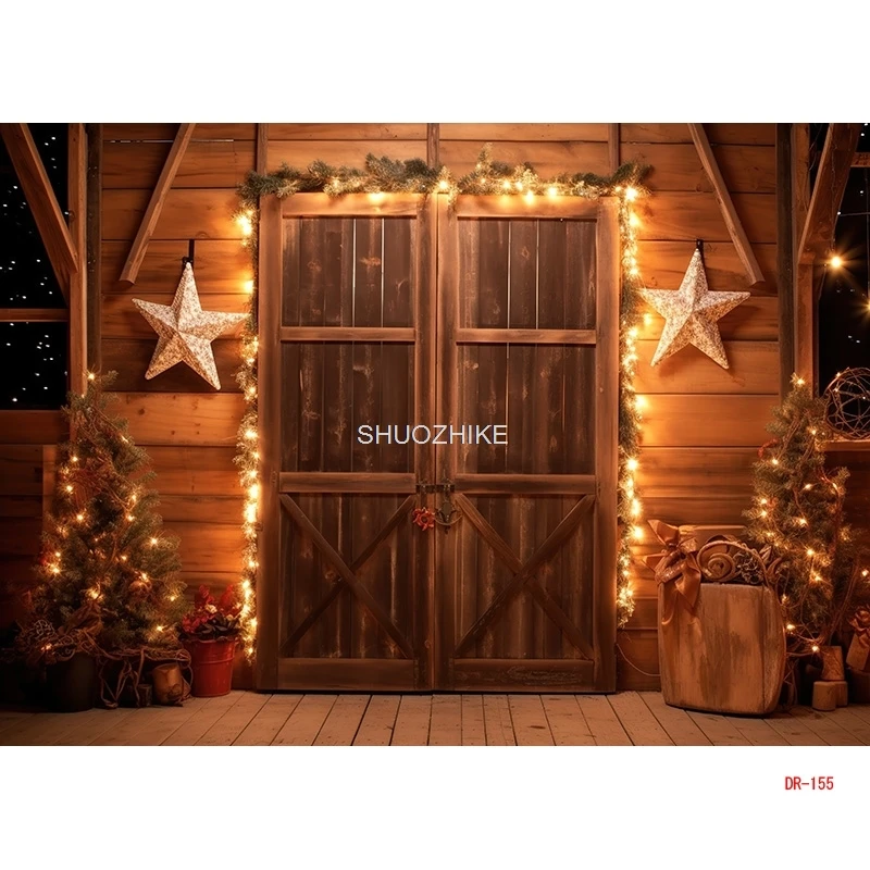 SHUOZHIKE Christmas Day Fireplace Photography Backdrops Prop Window Living Room Interior Village House Theme Background DR-05