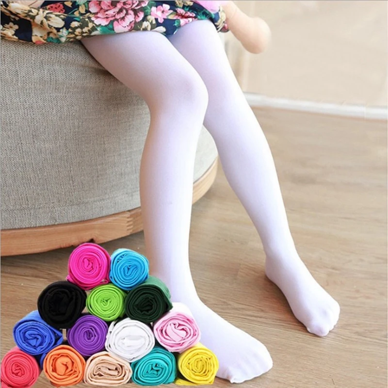 2023 Kids Girl Child Tights Baby Stockings Warm Child Pantyhose Thick Velvet Ballet Dance White Children Long Socks Candy Color