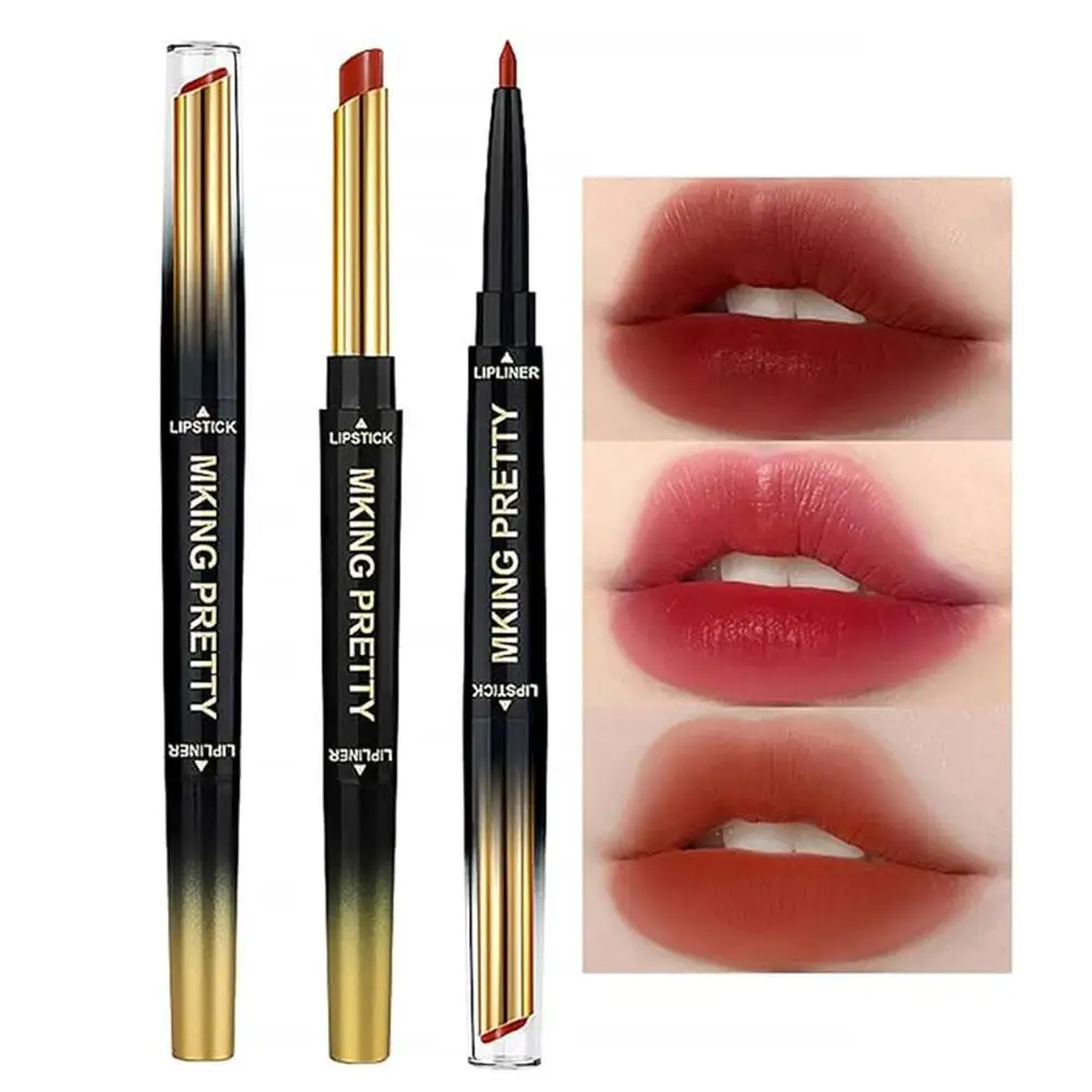 Double Ended Matte Lipstick Women Lip Liner 2 In 1 Durable Cosmetic Matte Red Nude Makeup Waterproof Lips Lipstick Lipstick N0P9