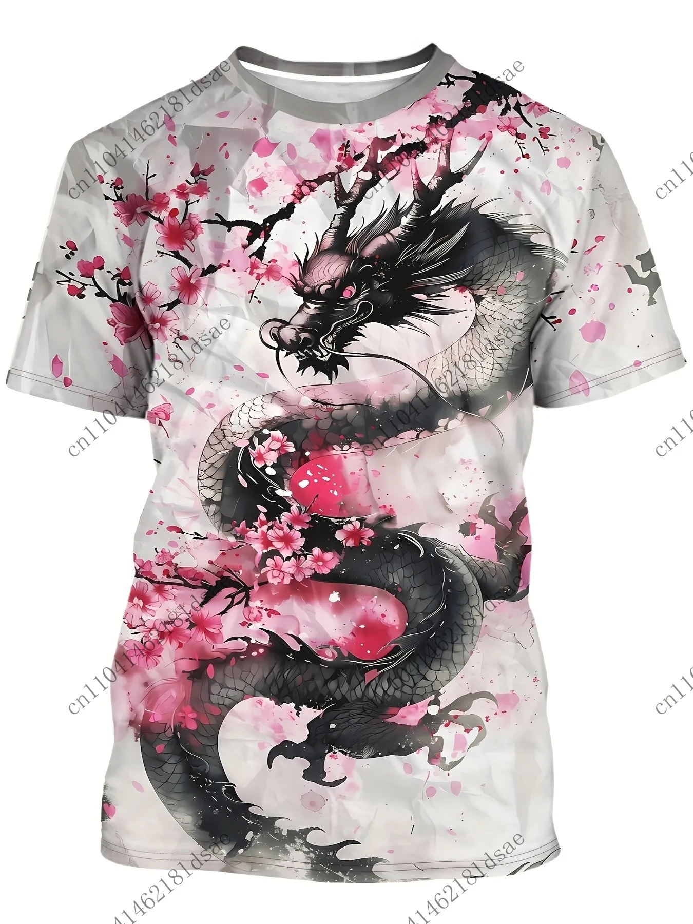 تي شيرت مطبوع ثلاثي الأبعاد ملابس الصيف قصيرة الأكمام بلايز قصيرة أنيمي تيز البوليستر الرجال طباعة طلاء حبر نمط الخوخ التنين #2