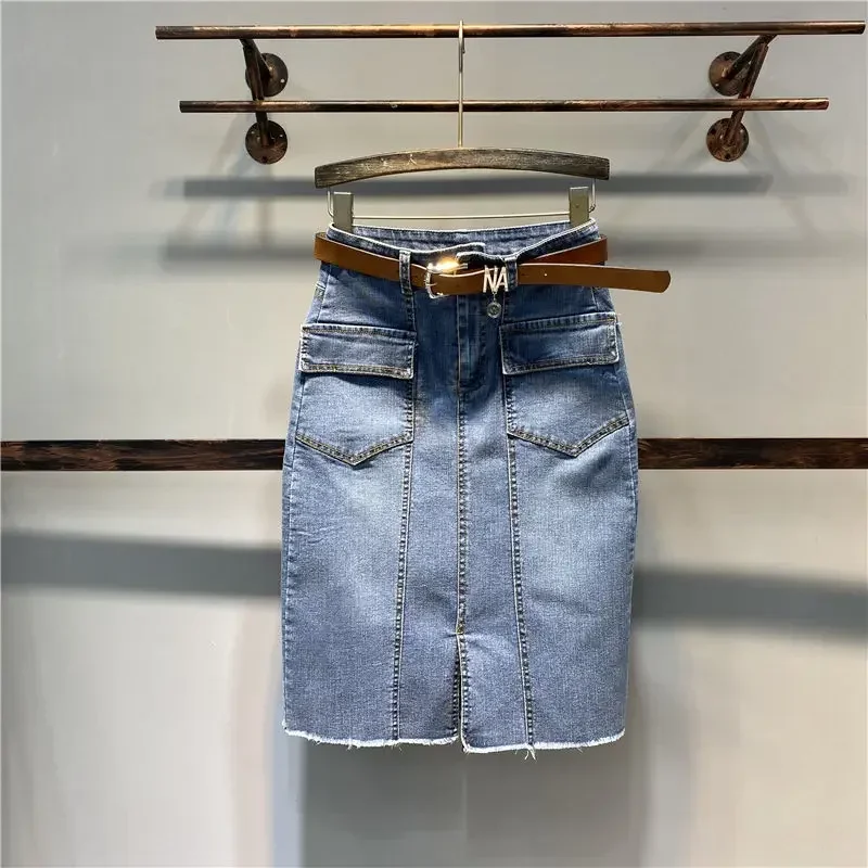 Spring Summer Women Denim Mini Skirt High Waist Korean Jeans Loose Fashion A Line Blue Cotton Ladies Skirts Y255