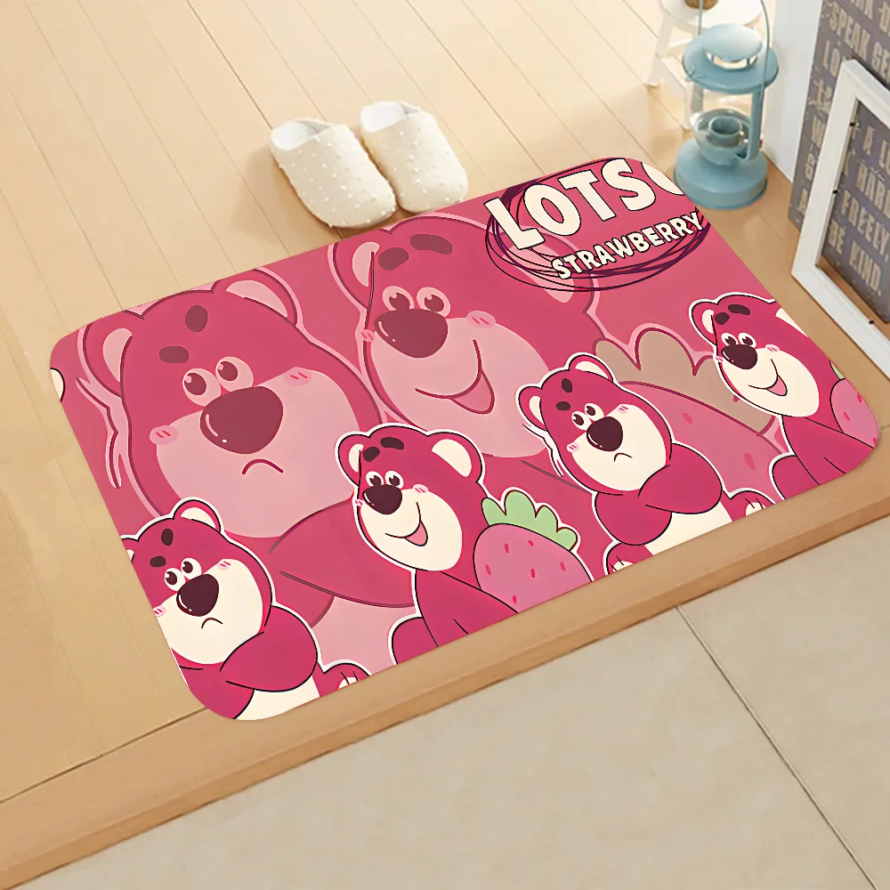 S-Strawberry Cartoon B-Bear Floor Mat Graphic Printed Flannel Doormats for Bathroom Kitchen Entrance Carpet Home Decor