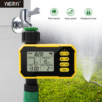 Yieryi Solar Charging Watering Timer Digital Irrigator Timer 4 Programs Rain Sensor Water Valve Sprinkler Controller for Outdoor