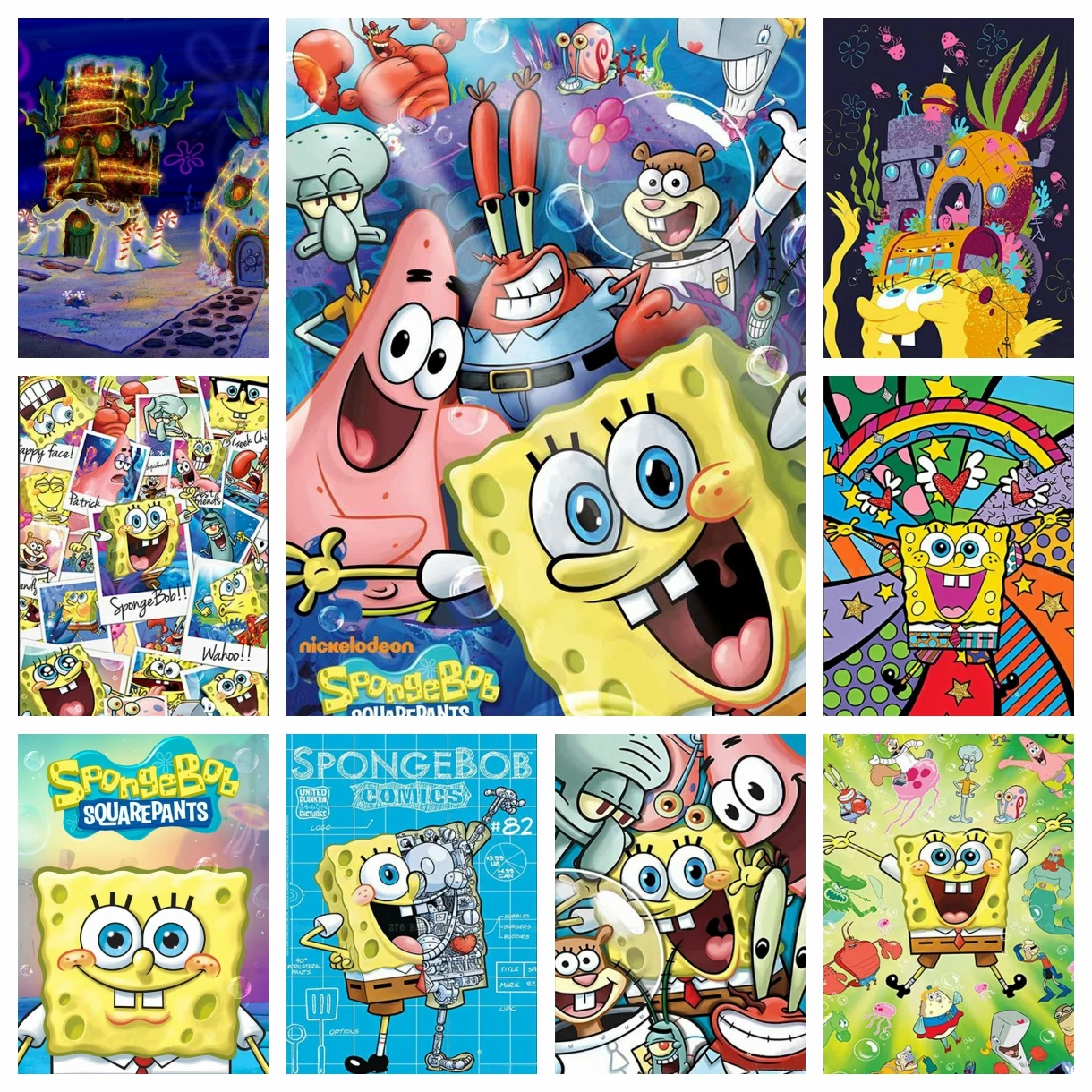 F-Funny-Sponge Bob 5d DIY Diamond Art Painting Kit Cartoon Square Pants Cross Stitch Home Decor Handmade Children's  Gift