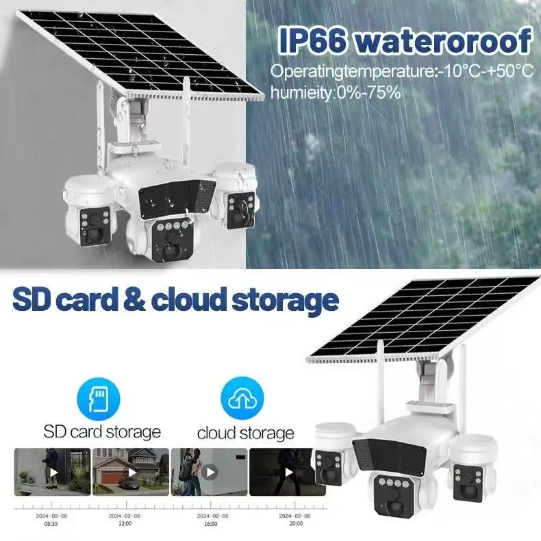 4G Solar IP Camera 3 Lens HD 6MP 4G Camera Auto Tracking Night Vision Waterproof CCTV PTZ  Security Surveillance V380 Pro Camera