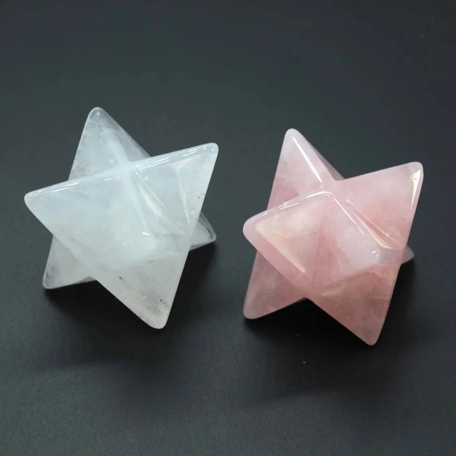 30mm Crystal Stone Hand Carved Merkaba Star Home Decor Healing Reiki Health Gemstone Rose Quartz Spiritual Energy Decoration