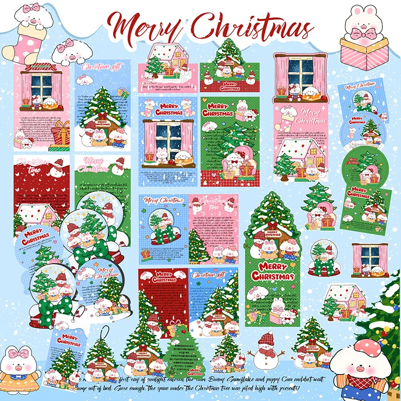 

26-Pieces Set Cute Cartoon Christmas Tree Photocard Packing Supplies - Folding Page & Sticker & Card Head KPOP Card Packaging