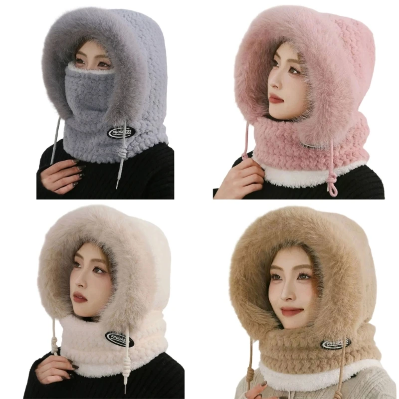 Cold Weather Protective Winter Hat with Face Mask Scarf And Ear Flaps Warmth Pullover Russian Hat for Skiing Hiking