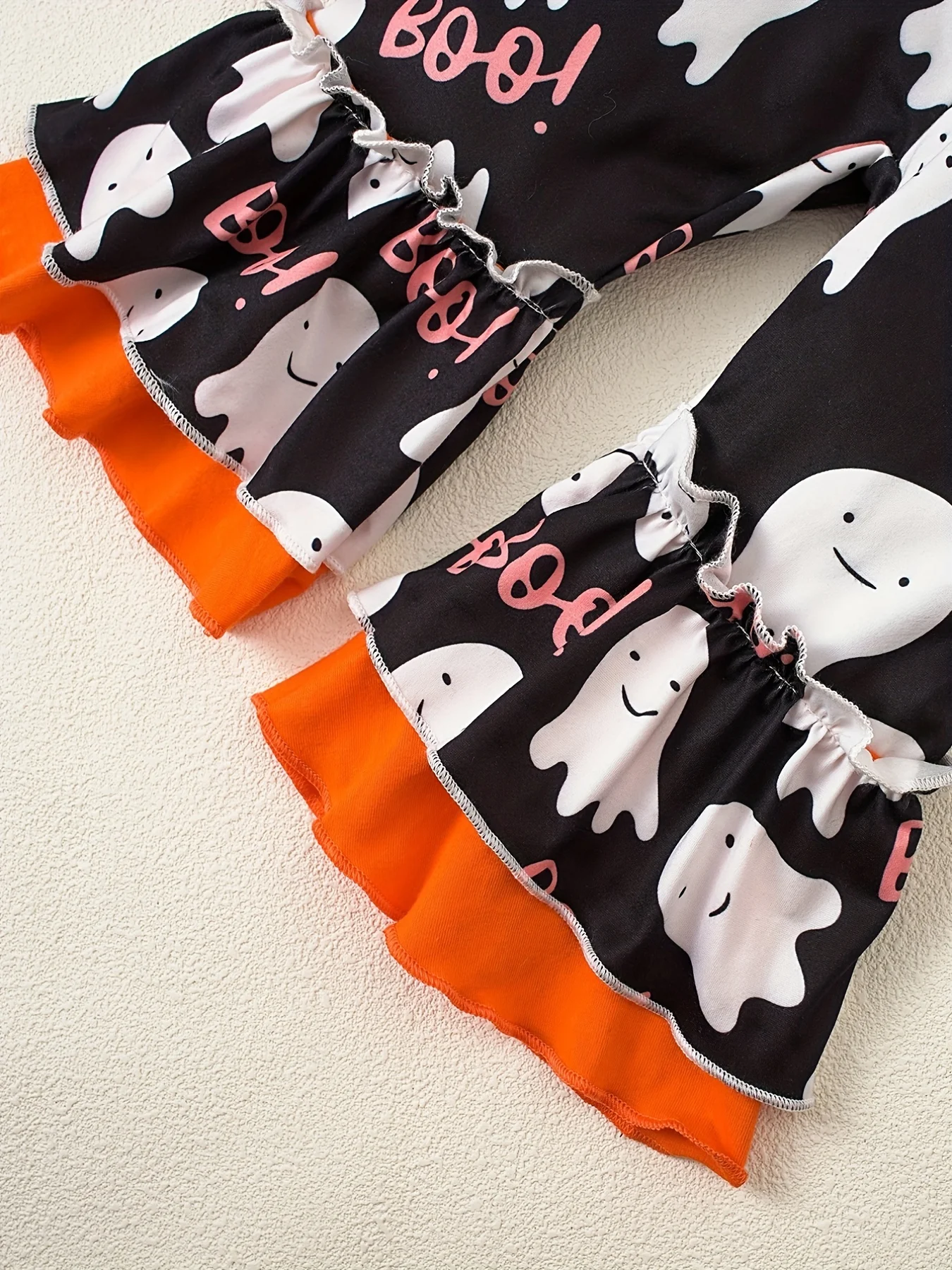 Baby Halloween Süßes Print-Set mit ausgestellten Ärmeln & ausgestellter Hose, 2-teiliges Set, Kleinkind-Party-Outfit mit langen Ärmeln – Detail 6