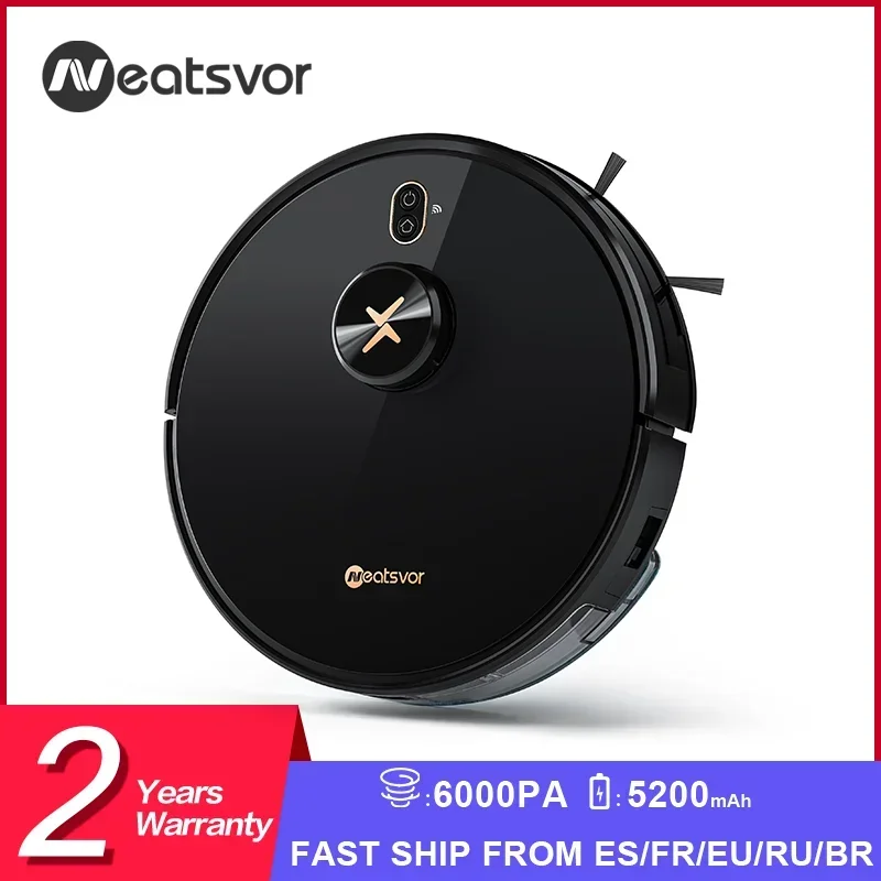 NEATSVOR X600pro 6000pa LDS Navigation Robot Vacuum Cleaner APP Virtual Wall,Breakpoint Cleaning,Draw Cleaning Area,Mopping Wash