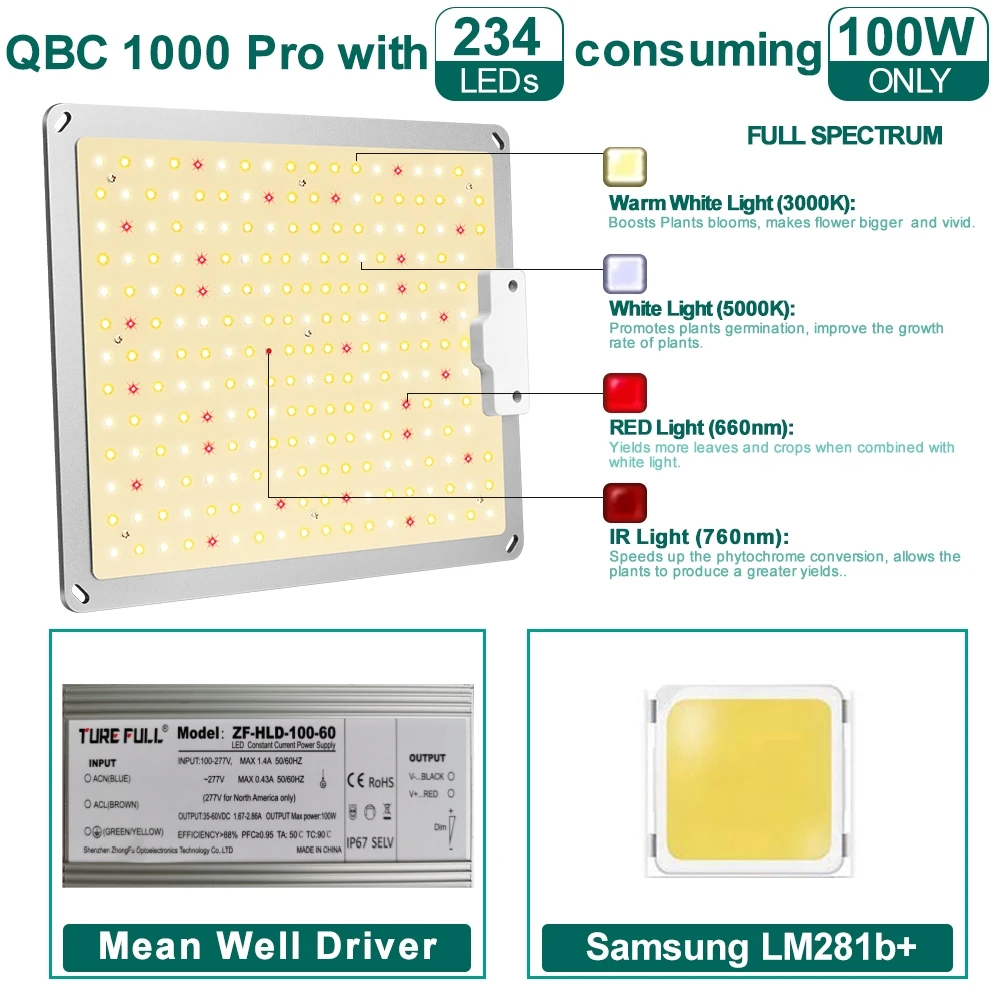 الطيف الكامل عكس الضوء 600/1000/1500 واط LED النبات تنمو ضوء 410-730nm للنباتات الداخلية زهرة الدفيئة حديقة تنمو خيمة صندوق