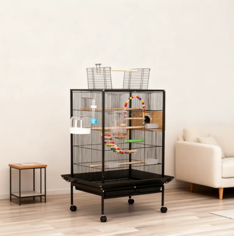 

Spacious Iron Metal Bird Cage with Open Top Design Powder-Coated Finish Easy Clean Drawer Durable Build for Indoor/Outdoor Use