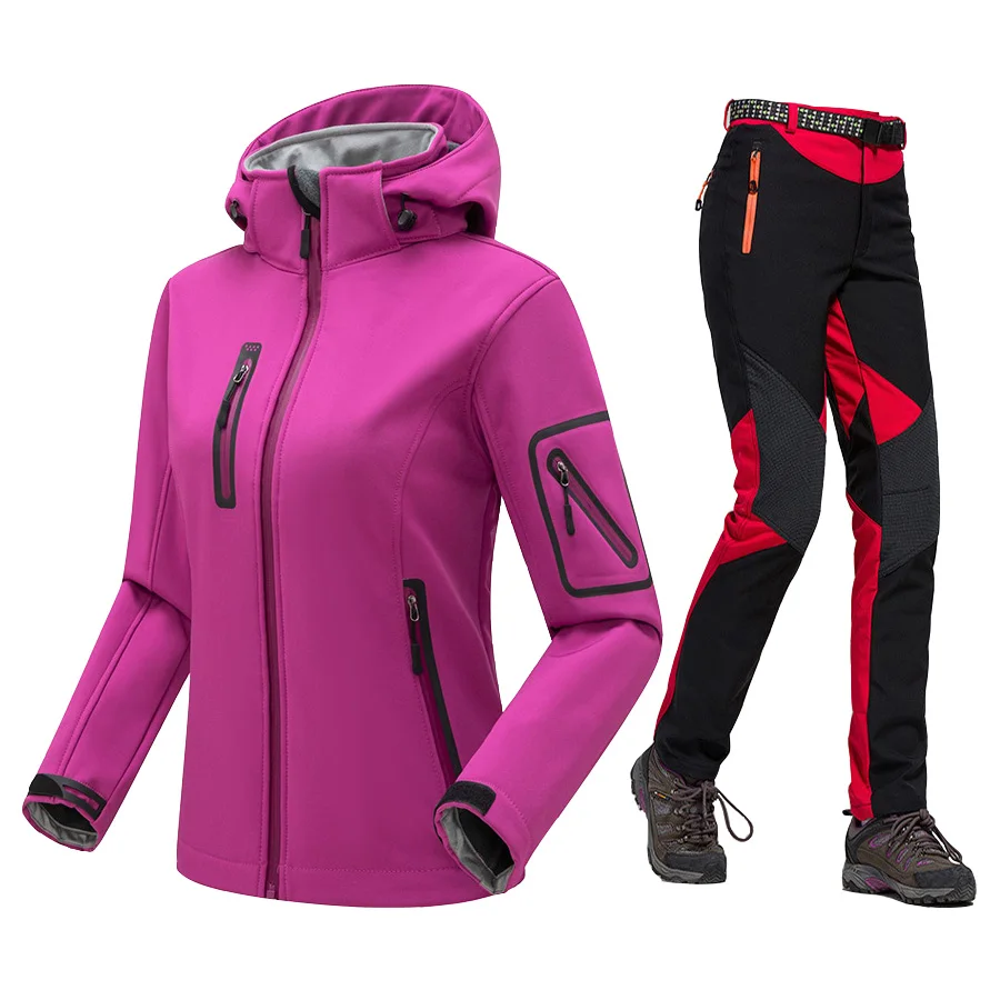 

Autumn Winter Women Hiking Jacket Trekking Pants Thermal Waterproof Fleece Softshell Camping Ski Suit Outdoor Sports Tracksuit