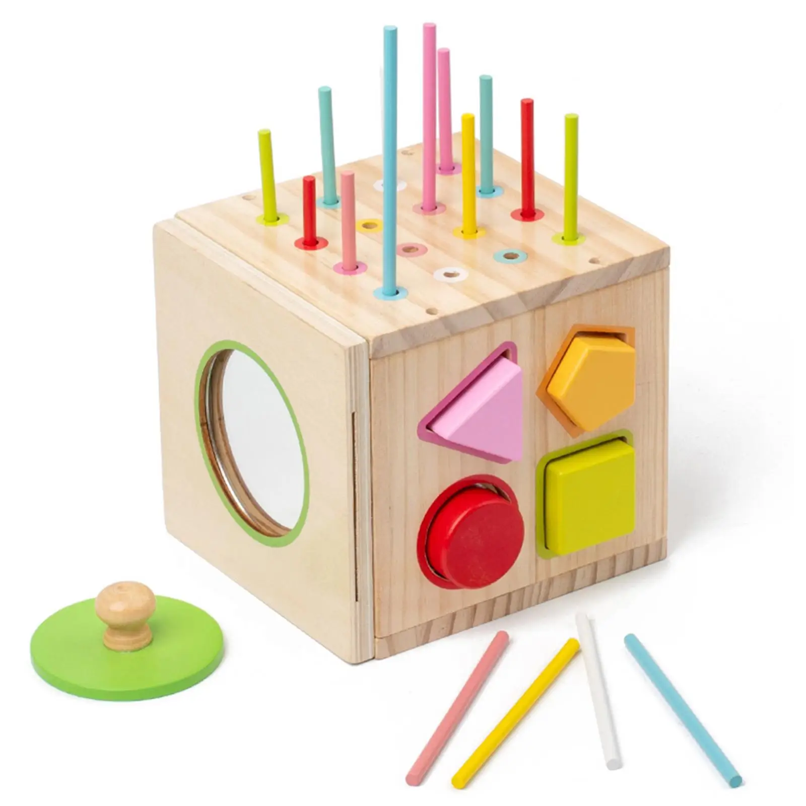 

Wooden Activity Busy Cube Wooden Activity Center, Shape Matching Interactive Toddlers Shape Sorter Toys for Game Coordination