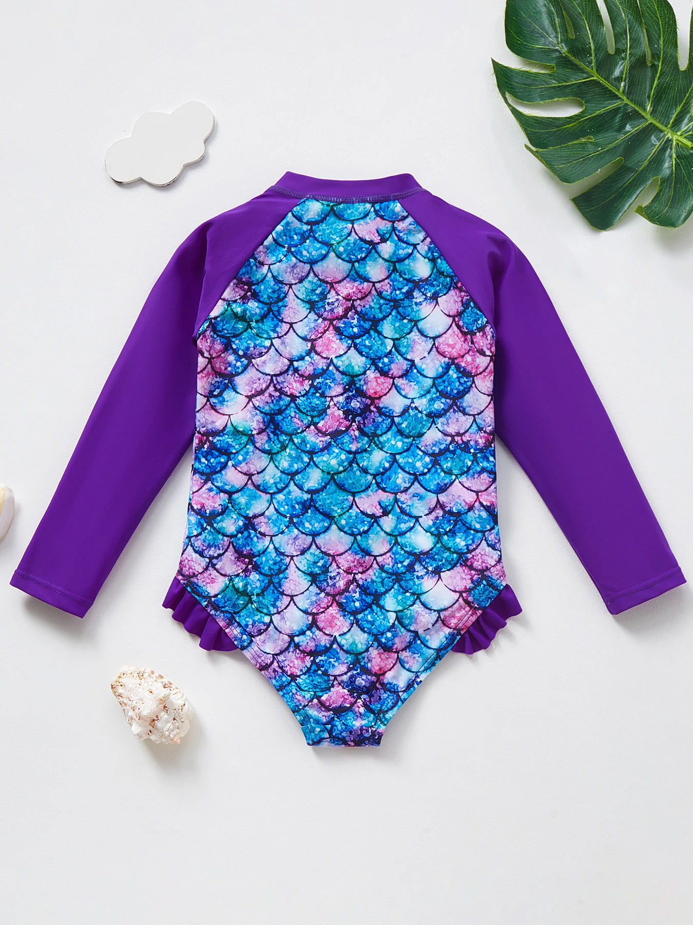 Mermaid Fish Scale Girls Rash Guard Set One Piece Swimwear for Kids