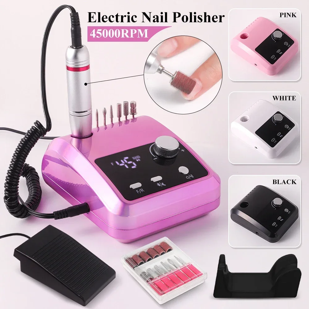 Portátil sem fio elétrica Nail Drill, arquivo prego, recarregável arquivo prego, remoção unha polonês, 45000RPM