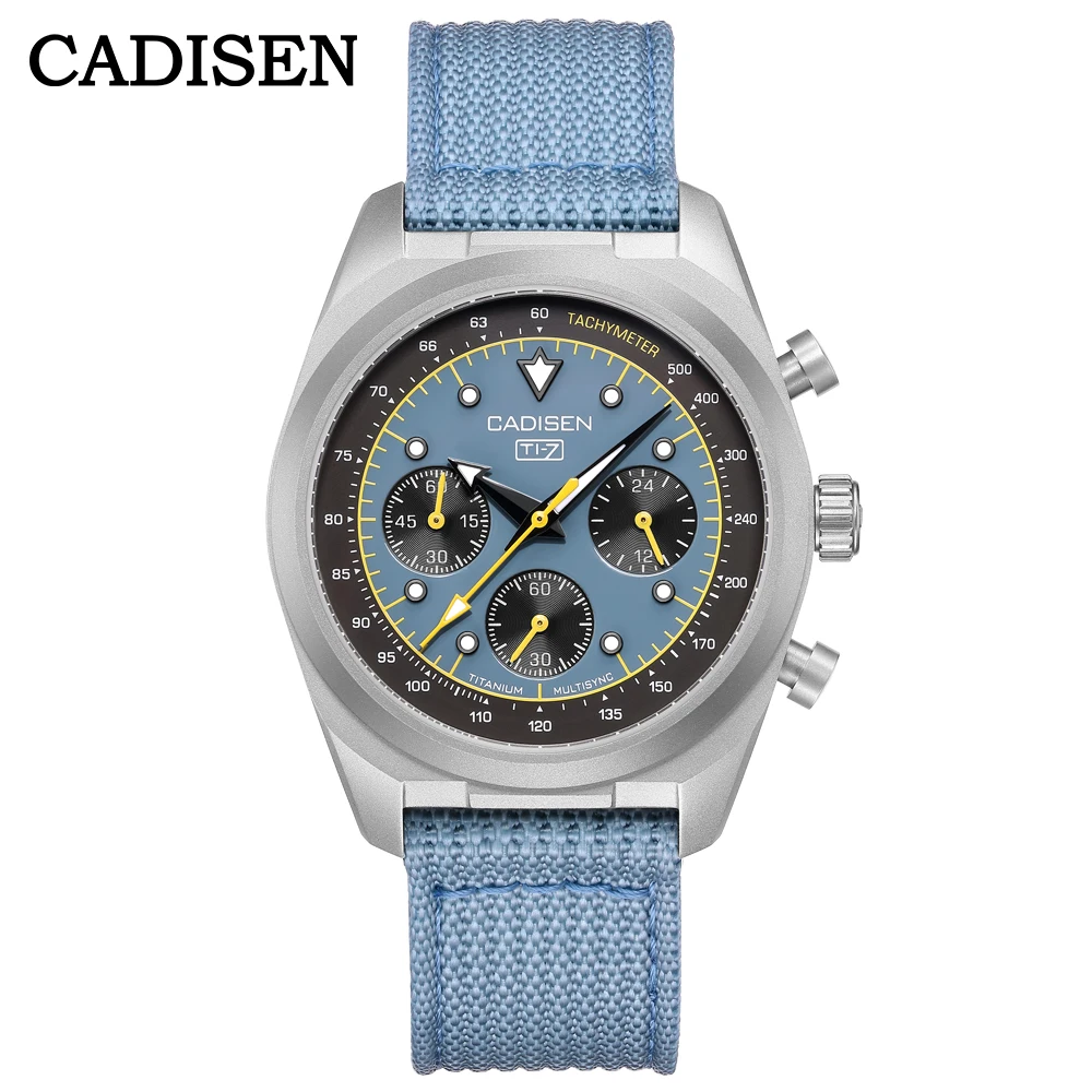 CADISEN Titanium TI-7 MULTISYNC New Moon Mens Watches Canvas Chronograph VK63 Men Gift AR Sapphire Luxury Quartz Watch For Man image 3