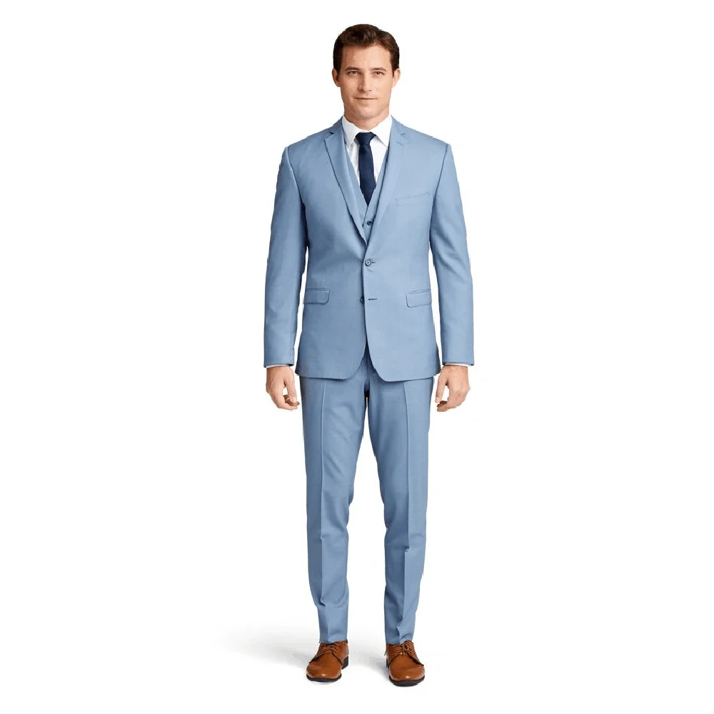 Light Blue Slim Fit Men Suit Three Pieces(Jacket+Pants+Vest) Lapel Outfits Chic Casual Party Prom Wedding Set