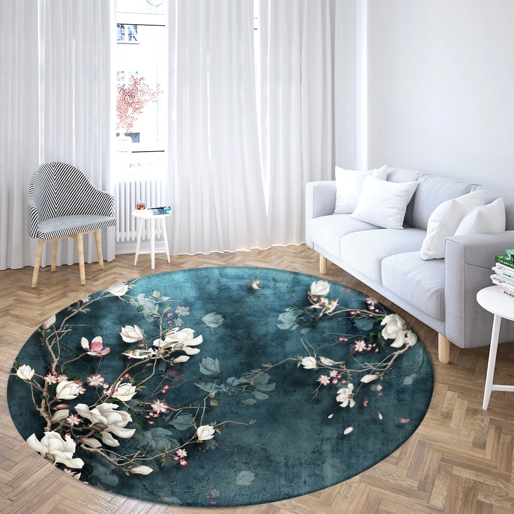 Tropical Plant Leaves Round Rugs Flower House Sofa Carpet Home Living Room Bedroom Bathroom Floor Mats Print Decorate