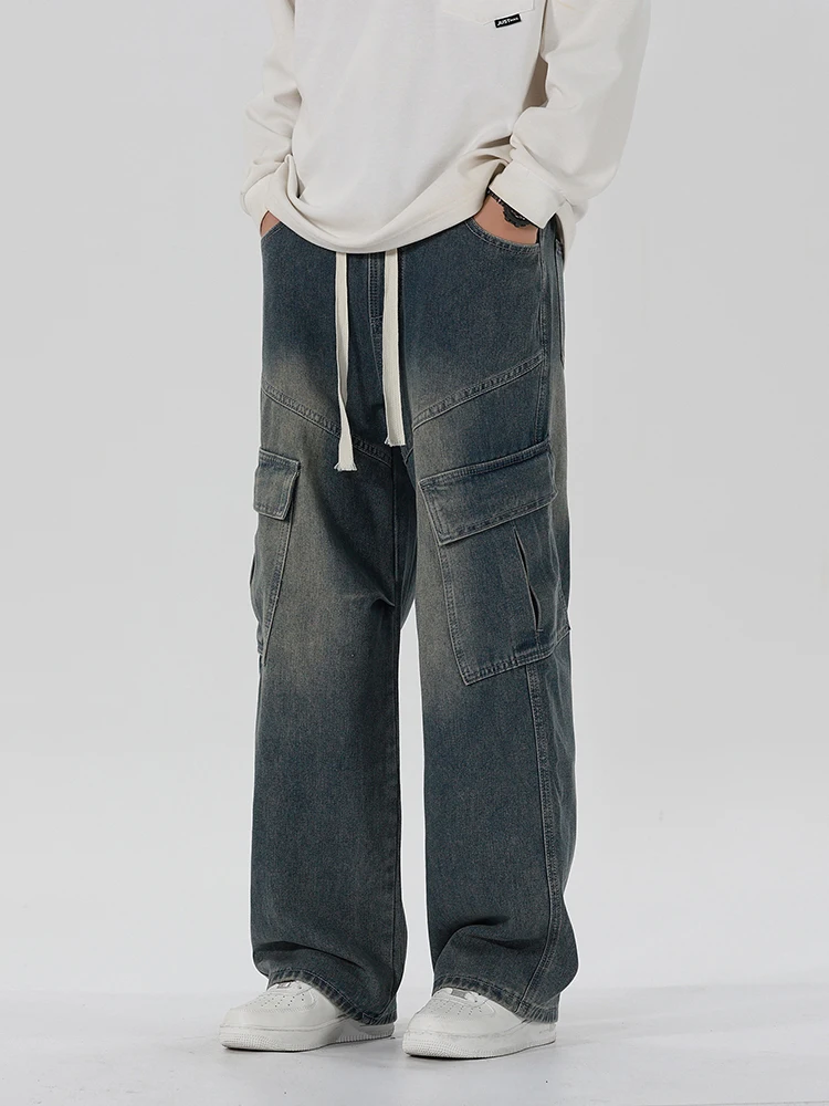 

Cargo Fashion Loose Jeans Men's New Vintage Streetwear Pants Large Pockets Washed Casual Straight Denim Trousers