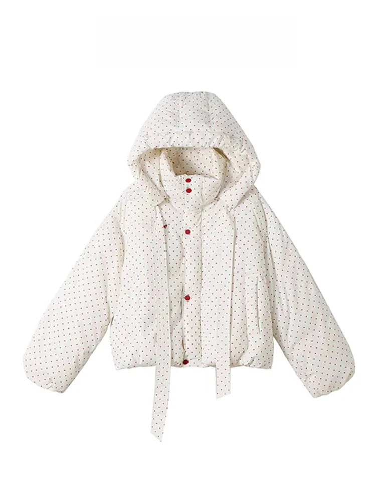 

Женское зимнее хлопковое пальто с капюшоном в горошек, модное двухцветное хлопковое пальто Thiened Bread Sle ort