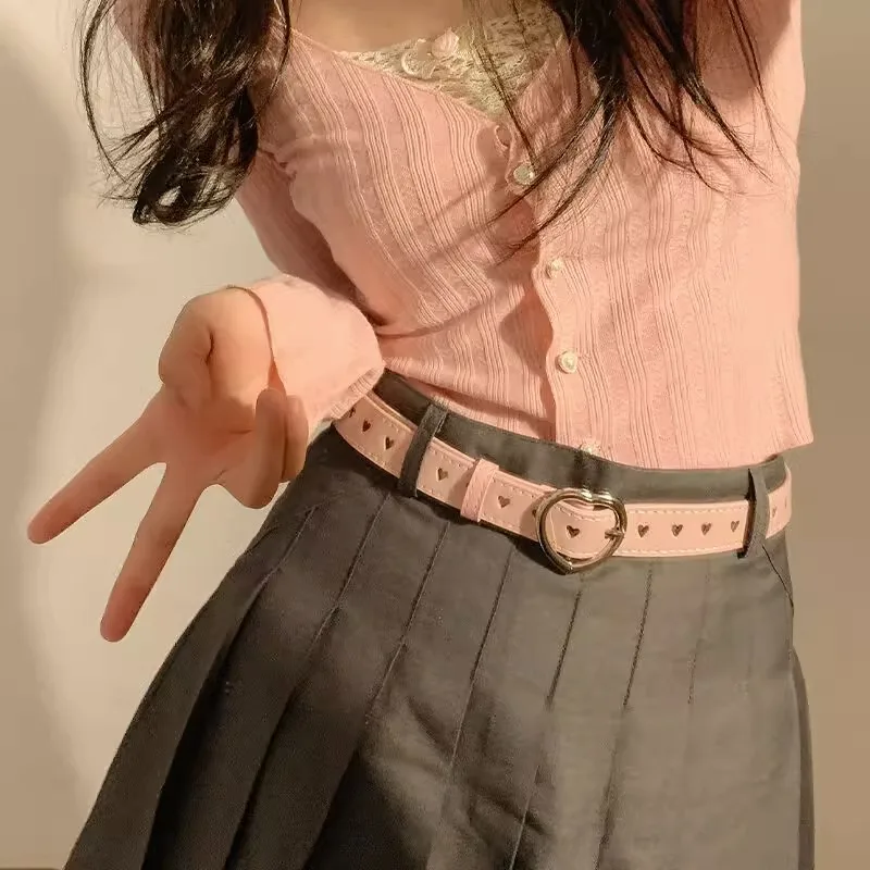 Heart Hollow Out PU Belt Eyelet Heart Pin Buckle Waist Belts Simple Jeans Pants Belt Solid Color Girdle For Wome