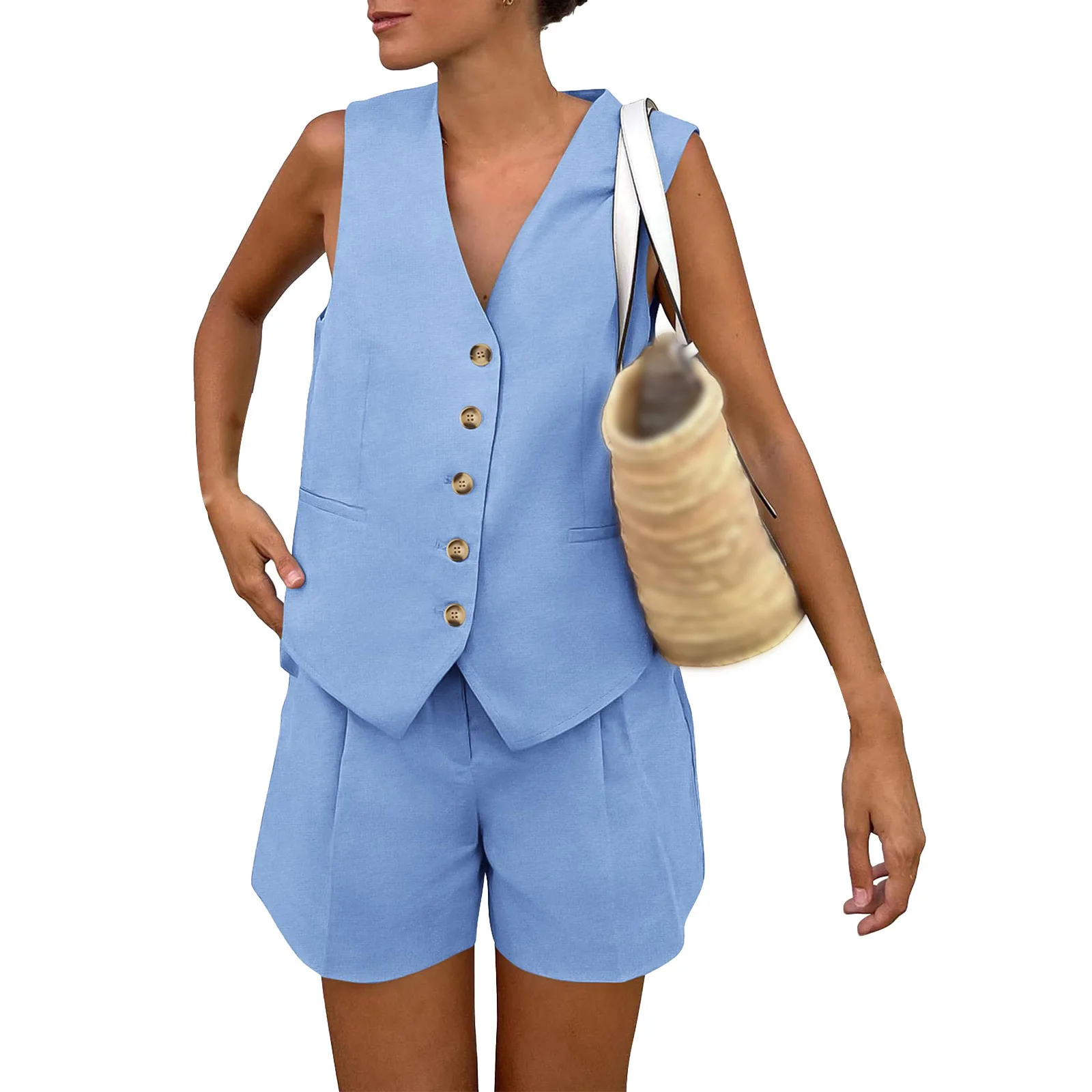 2025 Fashion Casual Women's Solid Color Vest Top Vintage V Neck Button Loose Vests Y2k Woman Streetwear Chic Tops Outerwear